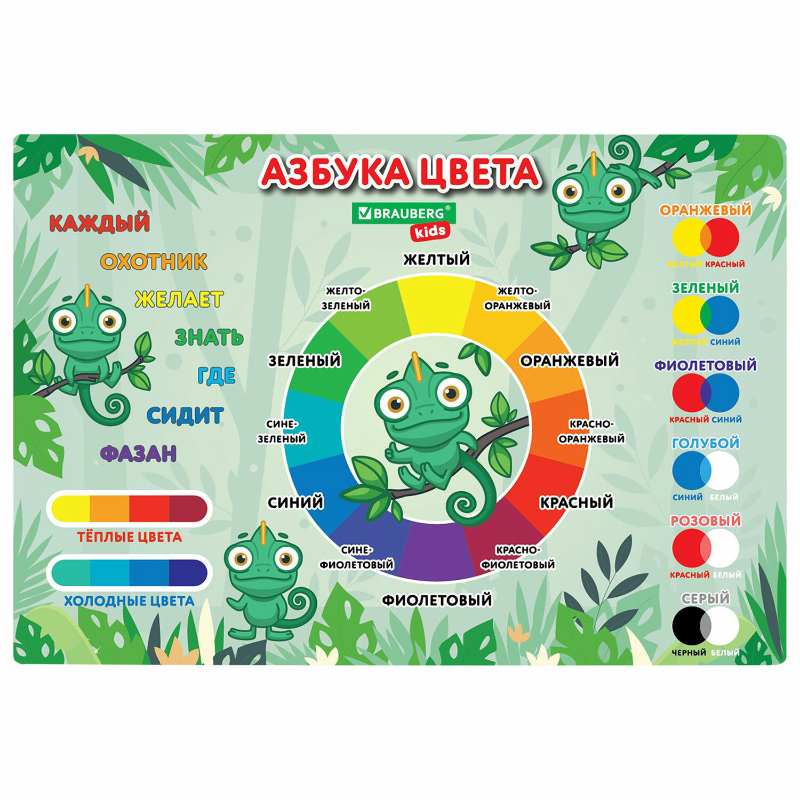 Настольное покрытие BRAUBERG KIDS "Color map" 50*35 см, зелёный