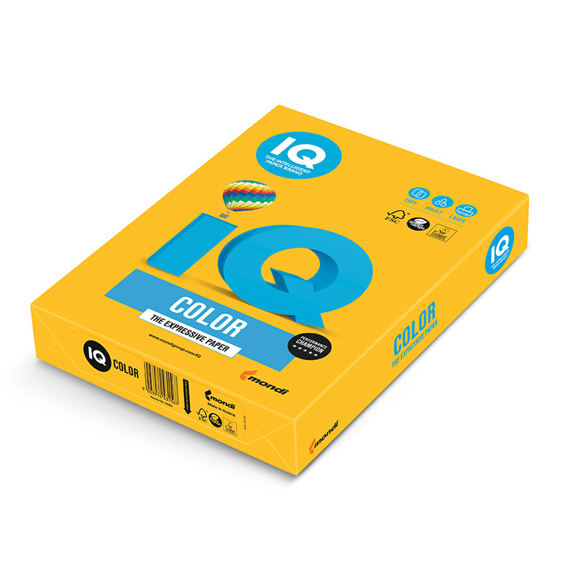 Бумага цветная IQ "Color intensive" А4, 160 г/м2, 250 листов, солнечно-желтая