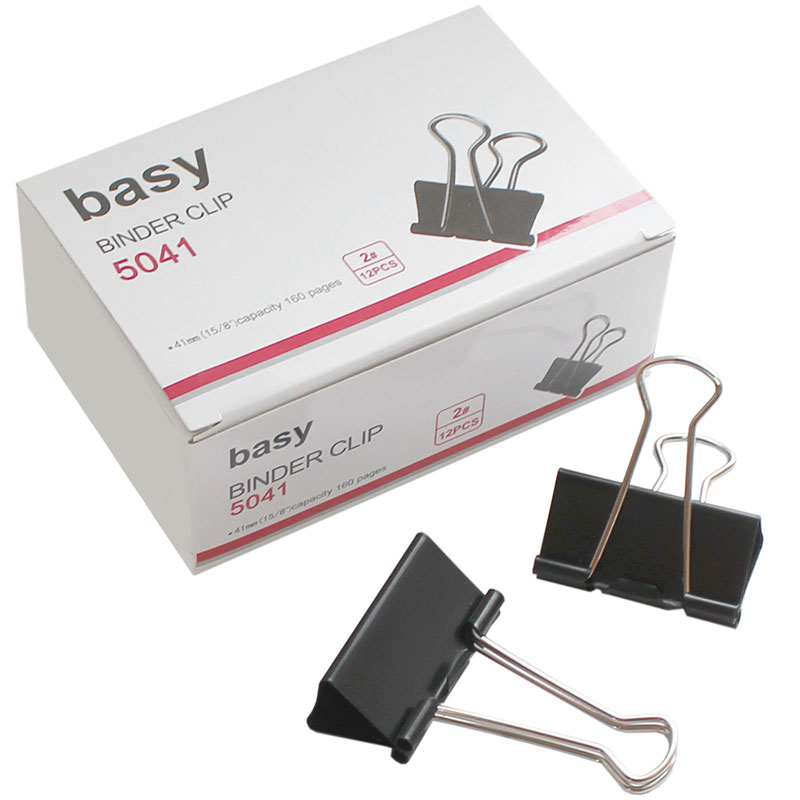 Зажимы для бумаг BASY 41 мм, чёрные, 12 шт.