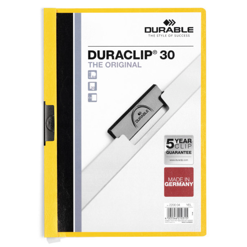 Папка с клипом до 30 листов Durable "Duraclip" А4, желтая