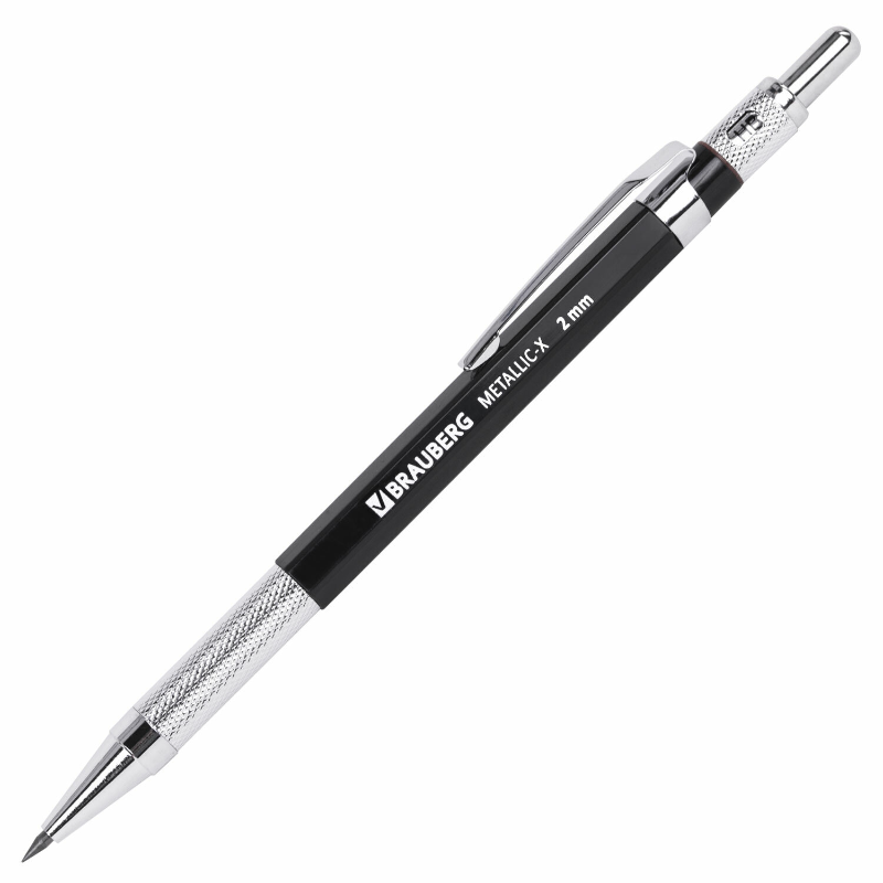 Карандаш механический BRAUBERG "METALLIC-X 20" 2 мм, цанговый, HB, металлический клип